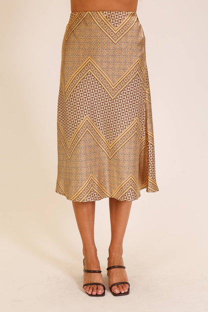 Geo Print Satin Midi Skirt