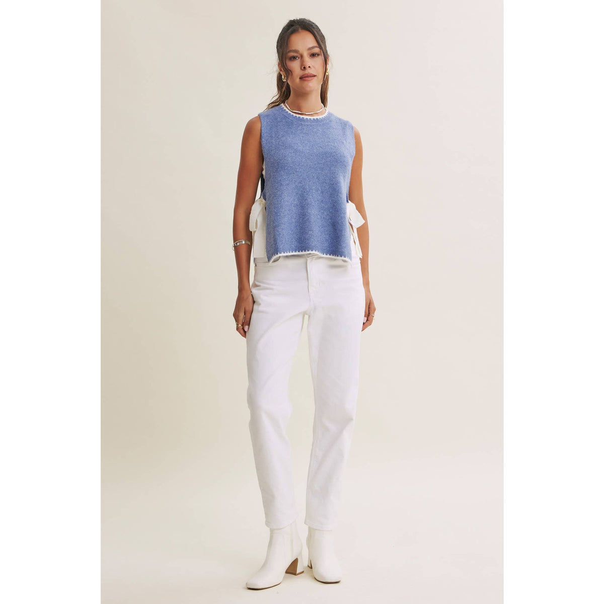 EFFORTLESS WEEKEND SIDE RIBBON TIE WHIPSTITCH SWEATER VEST