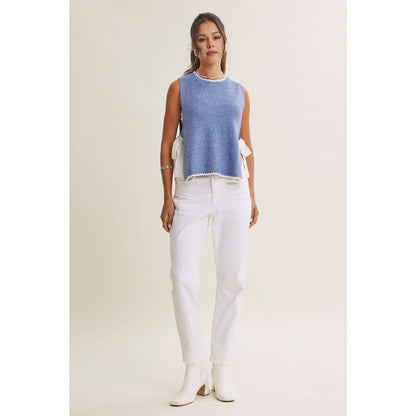 EFFORTLESS WEEKEND SIDE RIBBON TIE WHIPSTITCH SWEATER VEST