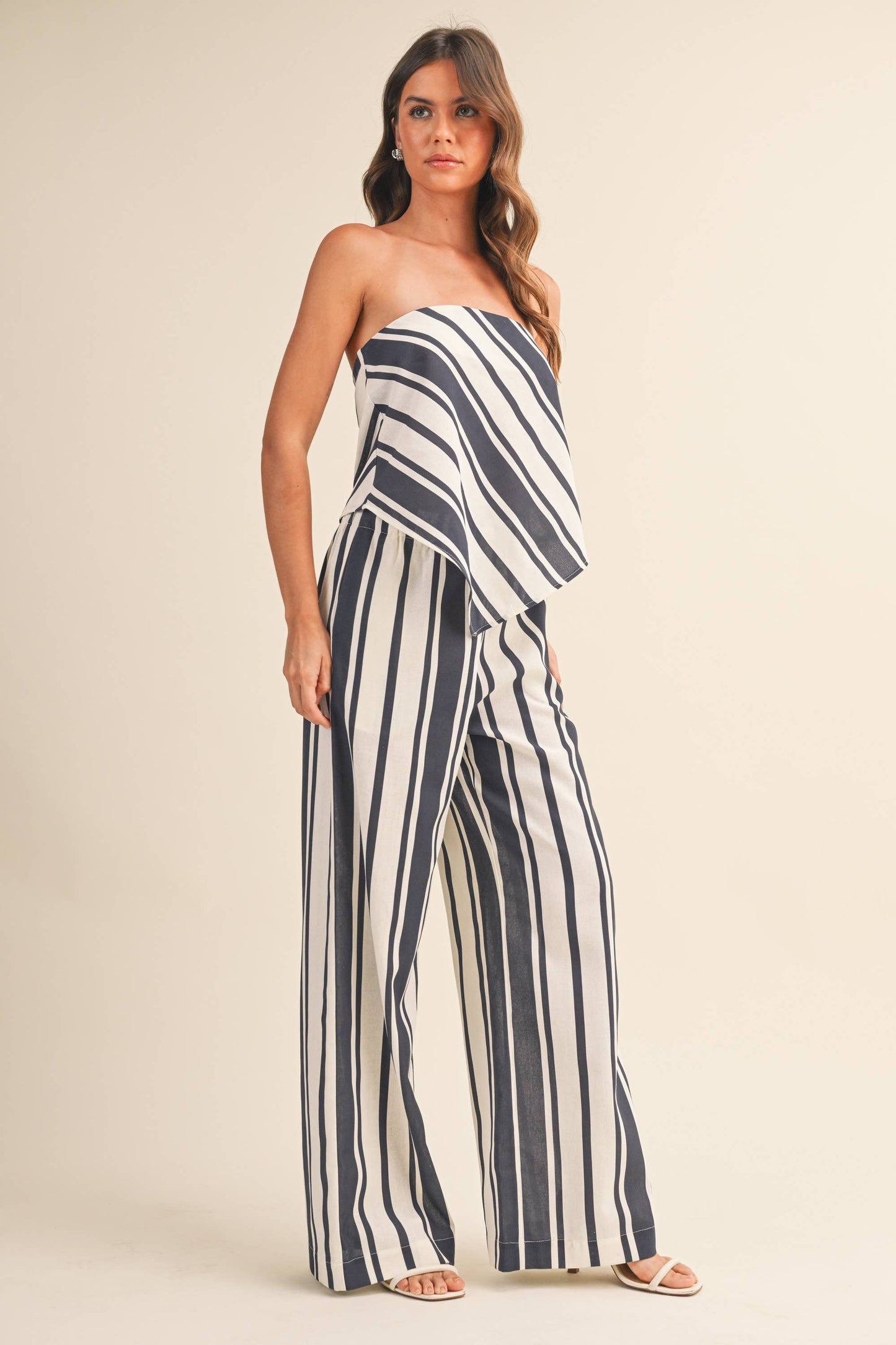 STRIPED LINEN TUBE TOP AND WIDE LEG PANTS SET