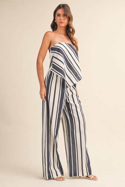 STRIPED LINEN TUBE TOP AND WIDE LEG PANTS SET