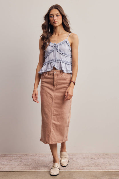 Ruffle Trim Tie Front Cami Top