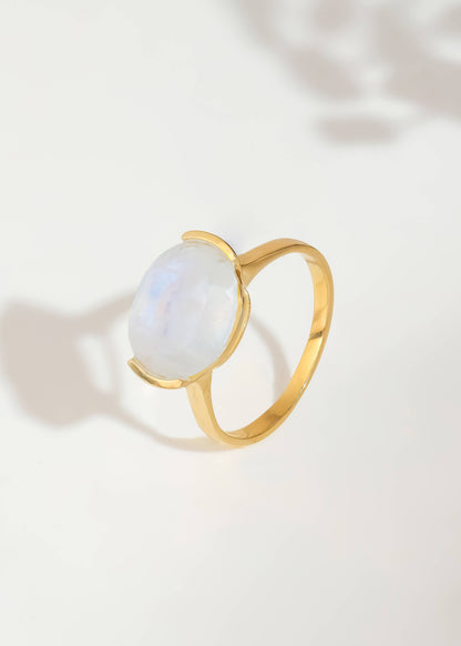 Gold Plated Contemporary Rainbow Moonstone Minimal Ring