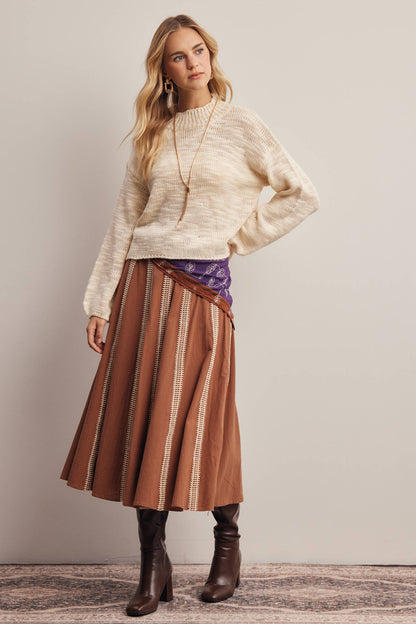 Embroidered Stripe Midi Skirt