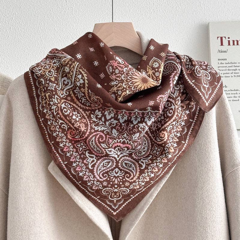 Retro Color Block Cashew Print Silk Scarf