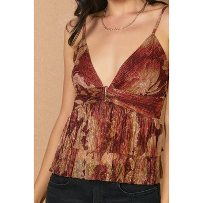 Night Rhythm Deep V-neck Pleated Top
