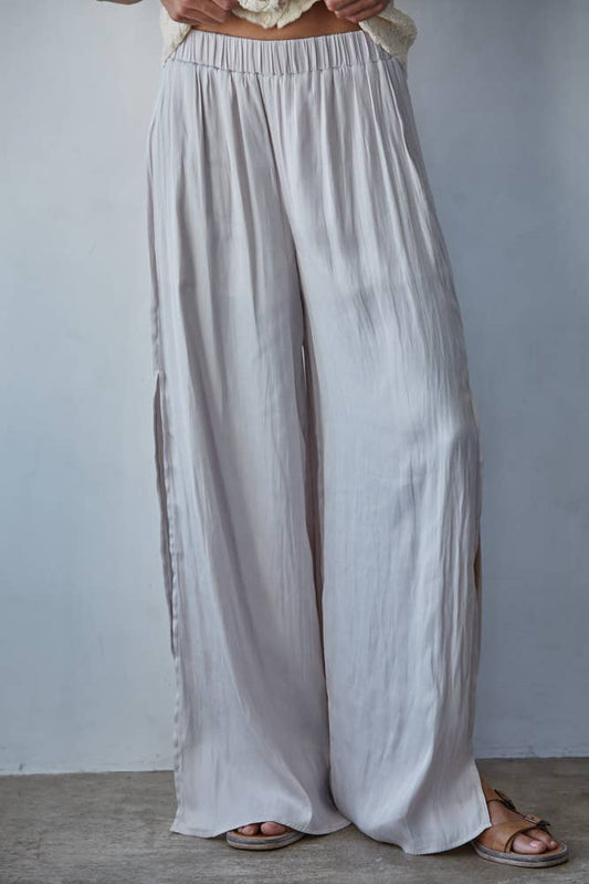 Woven Satin Wide Leg Pants