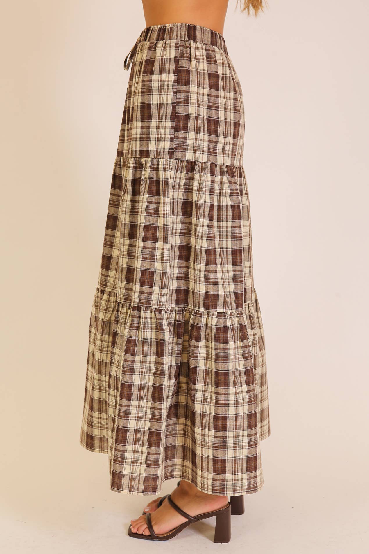 Plaid Tiered Maxi Skirt