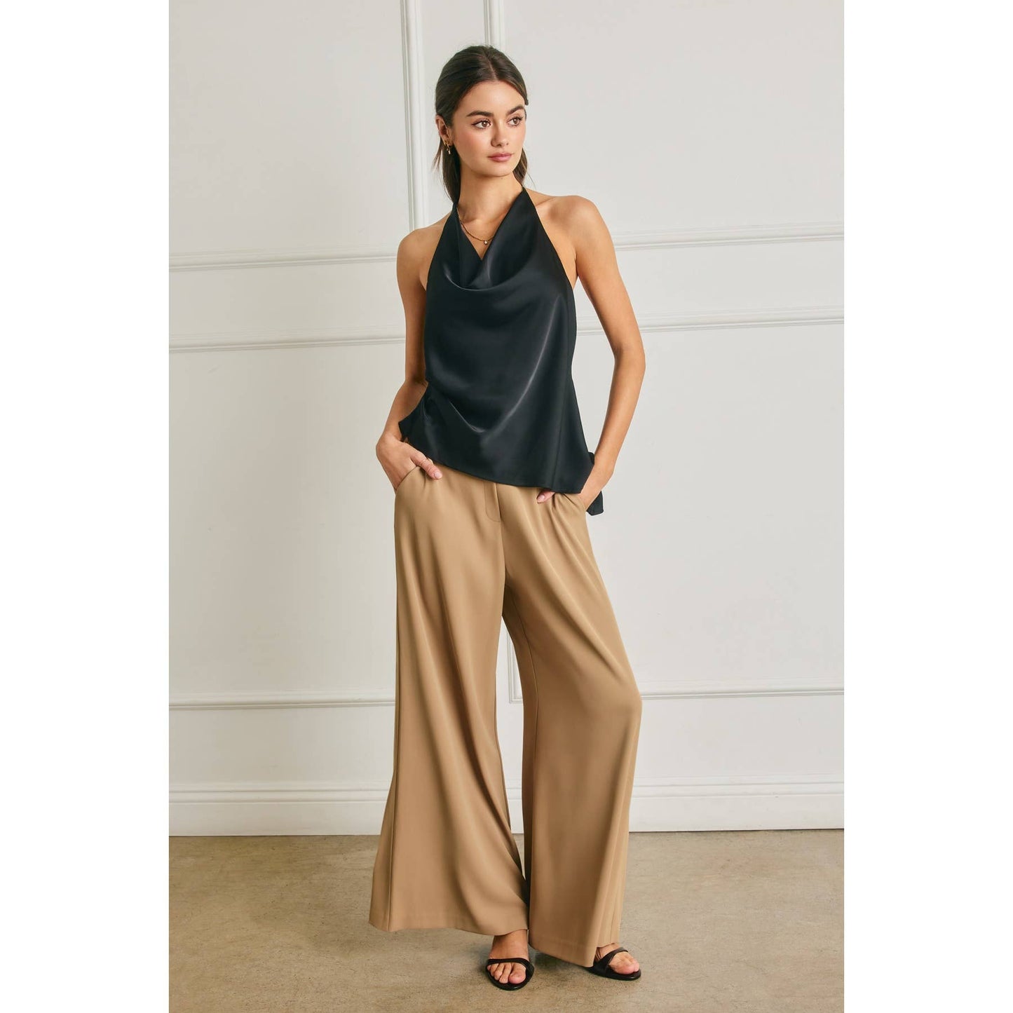 Satin Asymmetrical Hem Halter Top