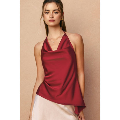 Satin Asymmetrical Hem Halter Top