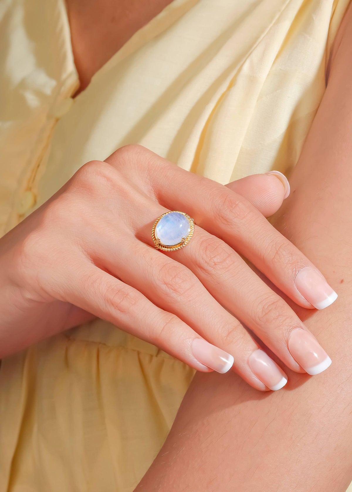 Artisan Braid Rope Detail Moonstone Gold Plated Ring