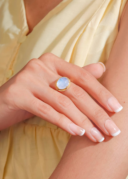 Artisan Braid Rope Detail Moonstone Gold Plated Ring