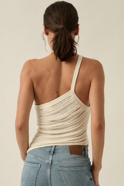 Ladder-Knit Asymmetrical Halter Tank Top