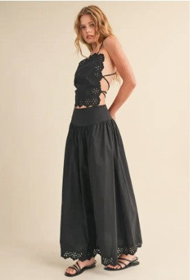 Black Poplin Top/Skirt Scallop Set