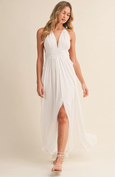 Off White Crinkle Linen Dress