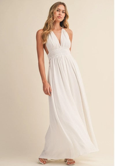 Off White Crinkle Linen Dress
