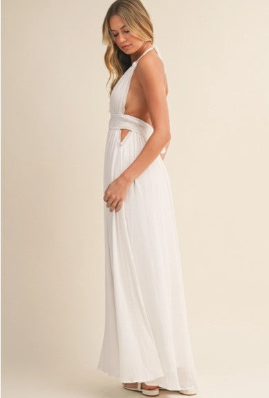 Off White Crinkle Linen Dress