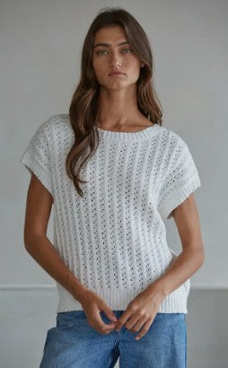 White Cotton Crochet Sweater