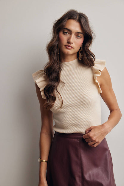 Ruffle Sleeve Rib Knit Top