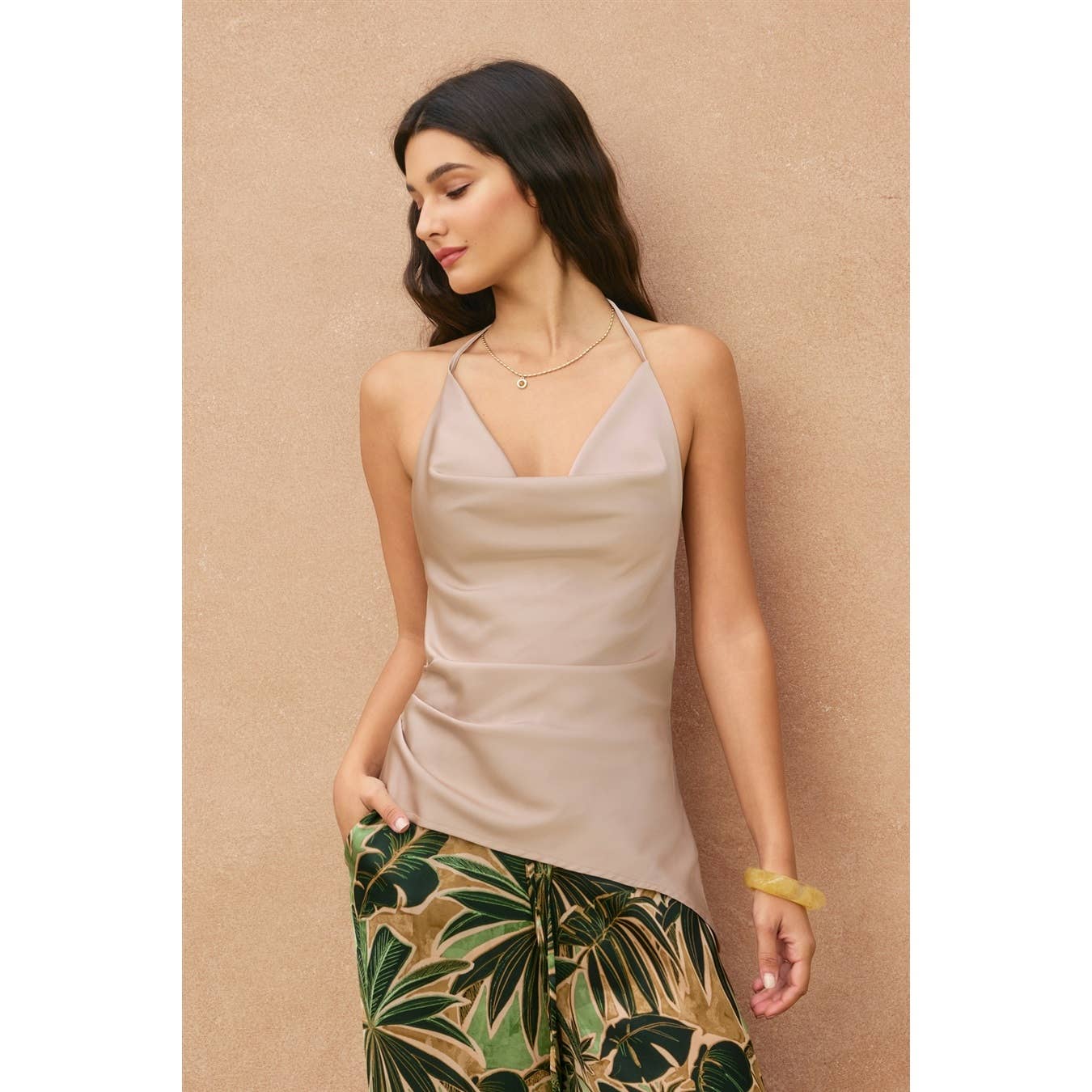 Satin Asymmetrical Hem Halter Top