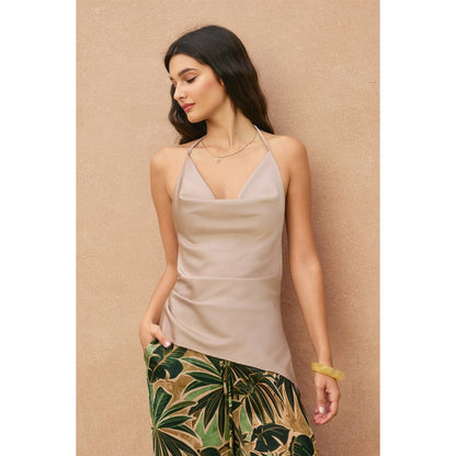 Satin Asymmetrical Hem Halter Top