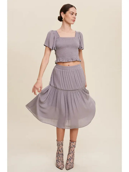 Smocked Crop Top & Tiered Skirt Set