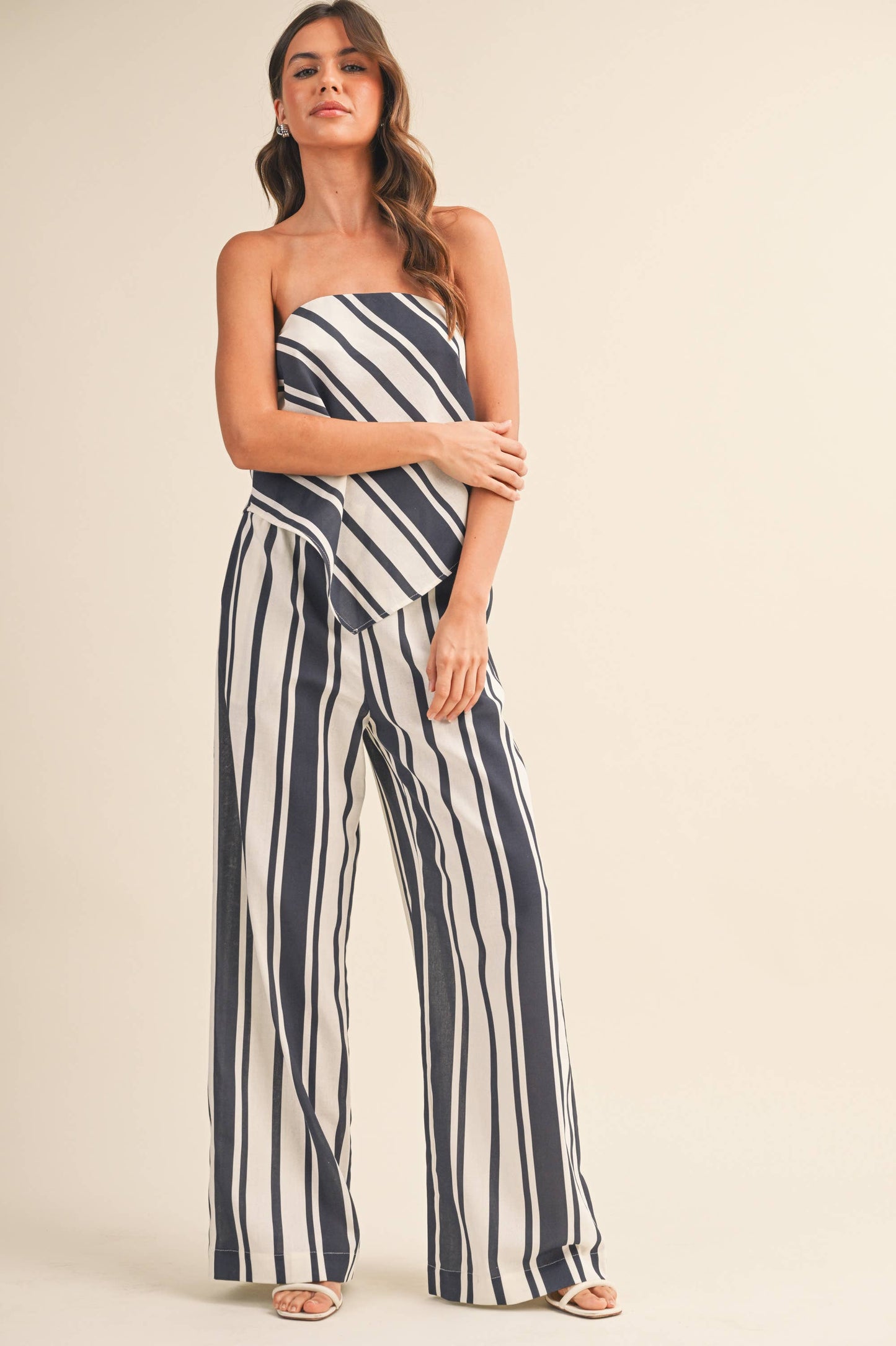 STRIPED LINEN TUBE TOP AND WIDE LEG PANTS SET