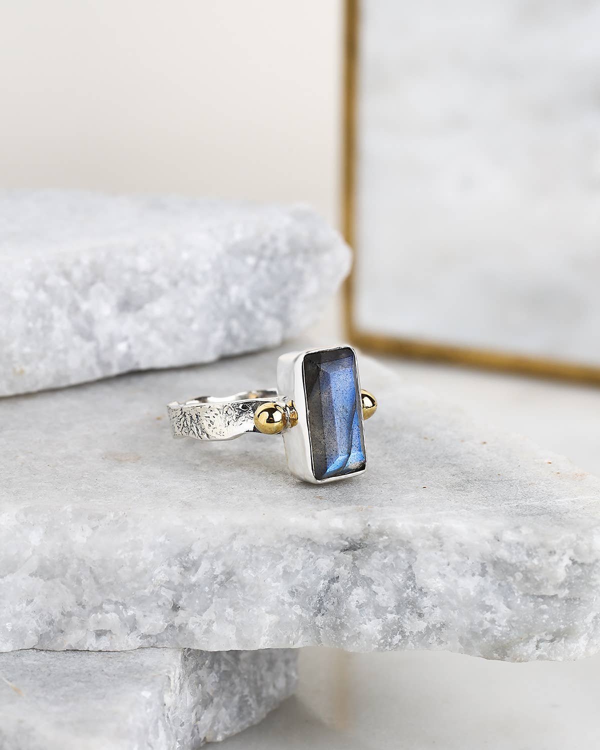 Labradorite 925 Sterling Silver with Brass Ring Jewelry