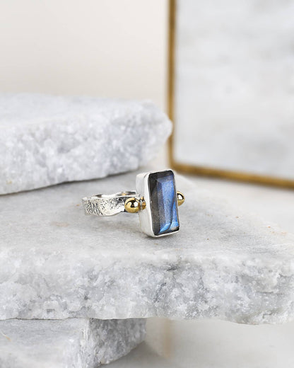 Labradorite 925 Sterling Silver with Brass Ring Jewelry