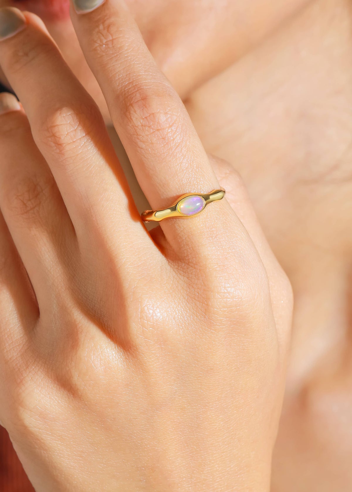 Gold Plated 925 Silver Ethiopian Opal Handcrafted Ring