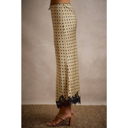 POLKA DOT SATIN LACE TRIM MAXI SKIRT