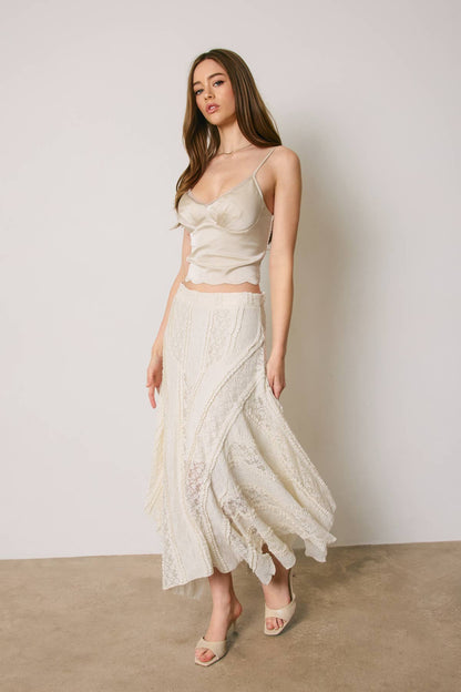 Asymmetrical Lace Panel Maxi Skirt