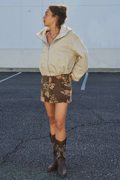 Vintage Floral Cotton Denim Cargo Mini Skirt