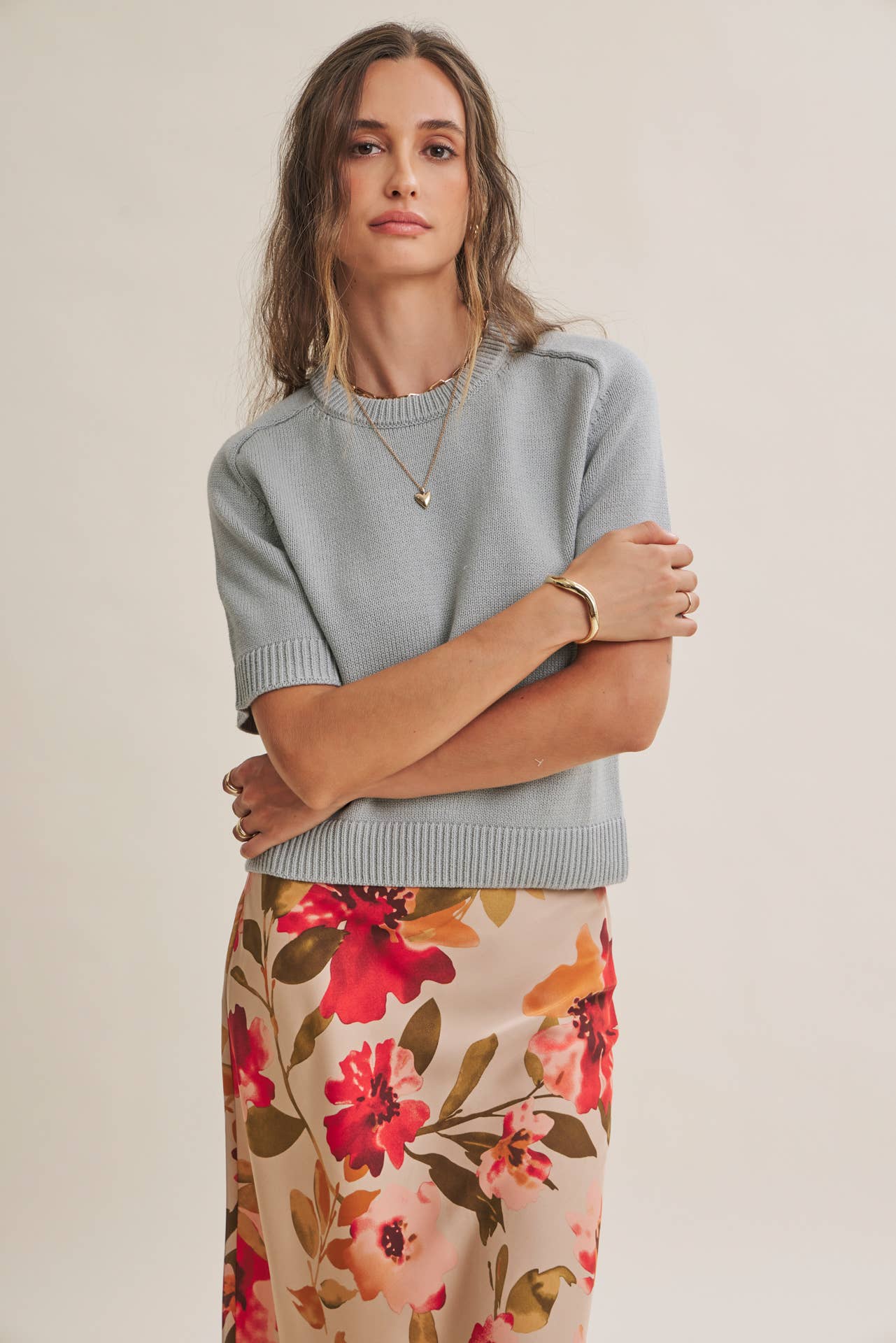 DRAPES SMOOTHLY SOFT FLORAL SATIN BIAS CUT MIDI SKIRT