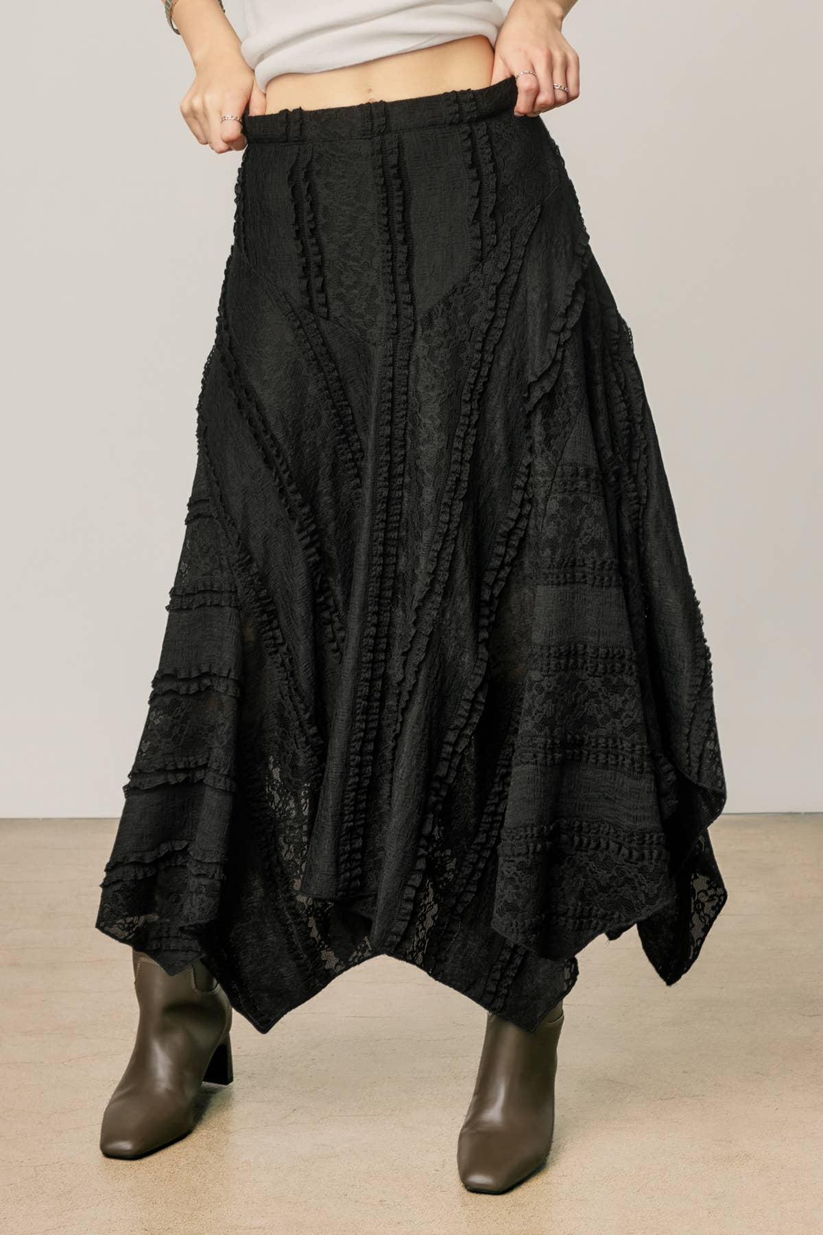 Asymmetrical Lace Panel Maxi Skirt