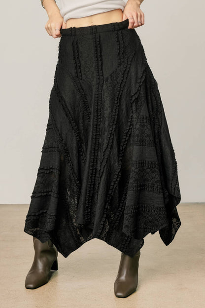Asymmetrical Lace Panel Maxi Skirt