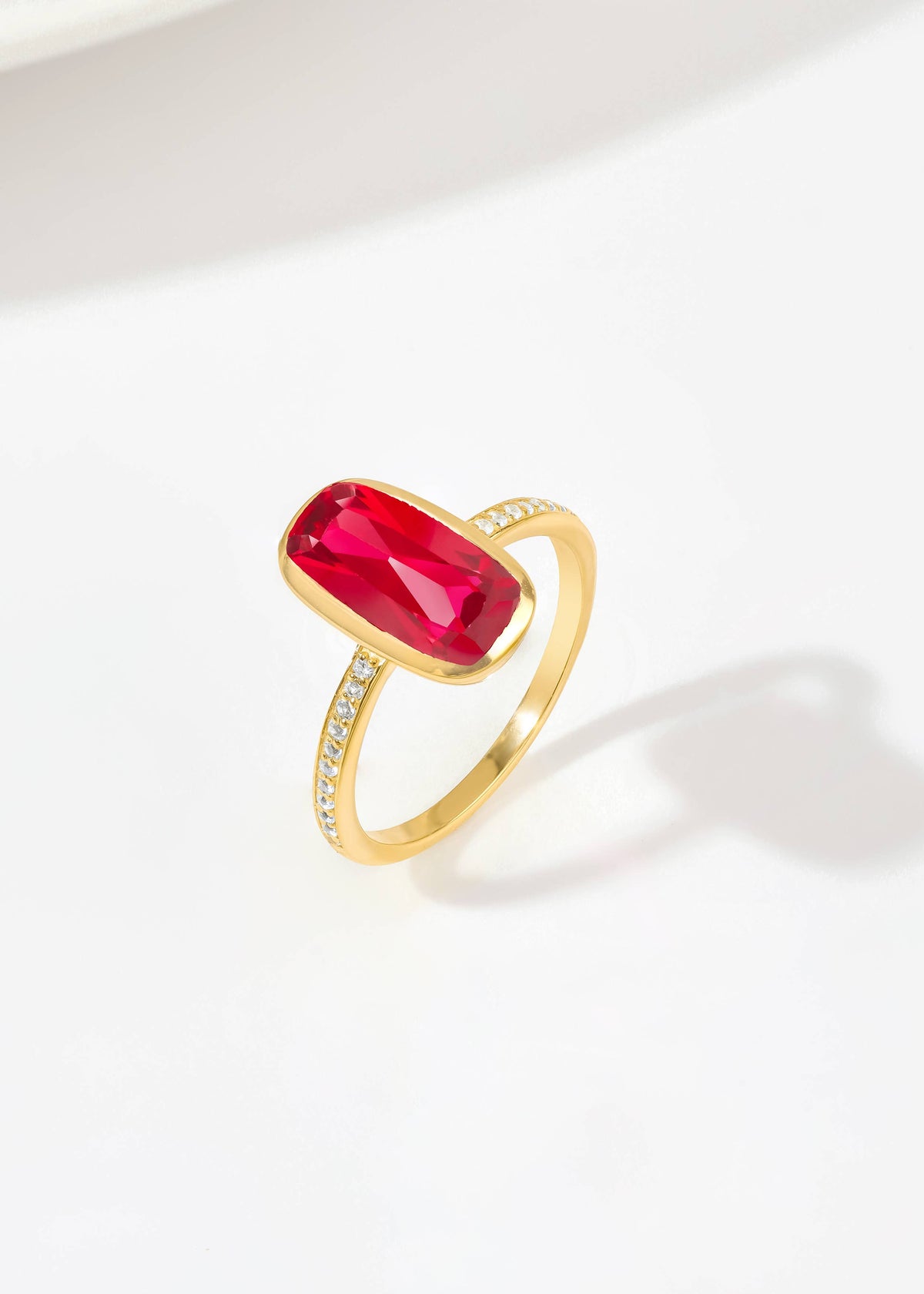 Gold Plated Silver Lab Created Ruby Verdant Halo Pave Ring