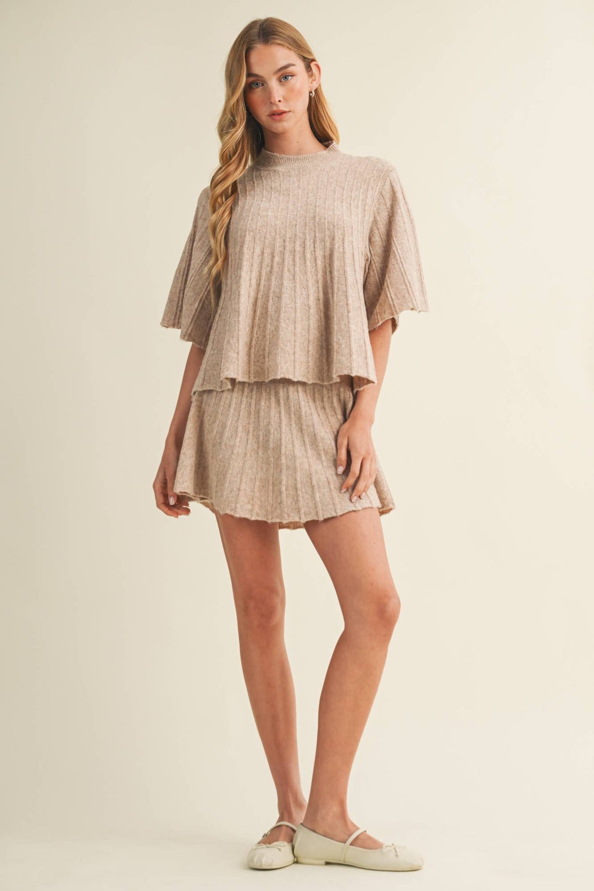 Bell Sleeve Wide-Rib Knit Pullover
