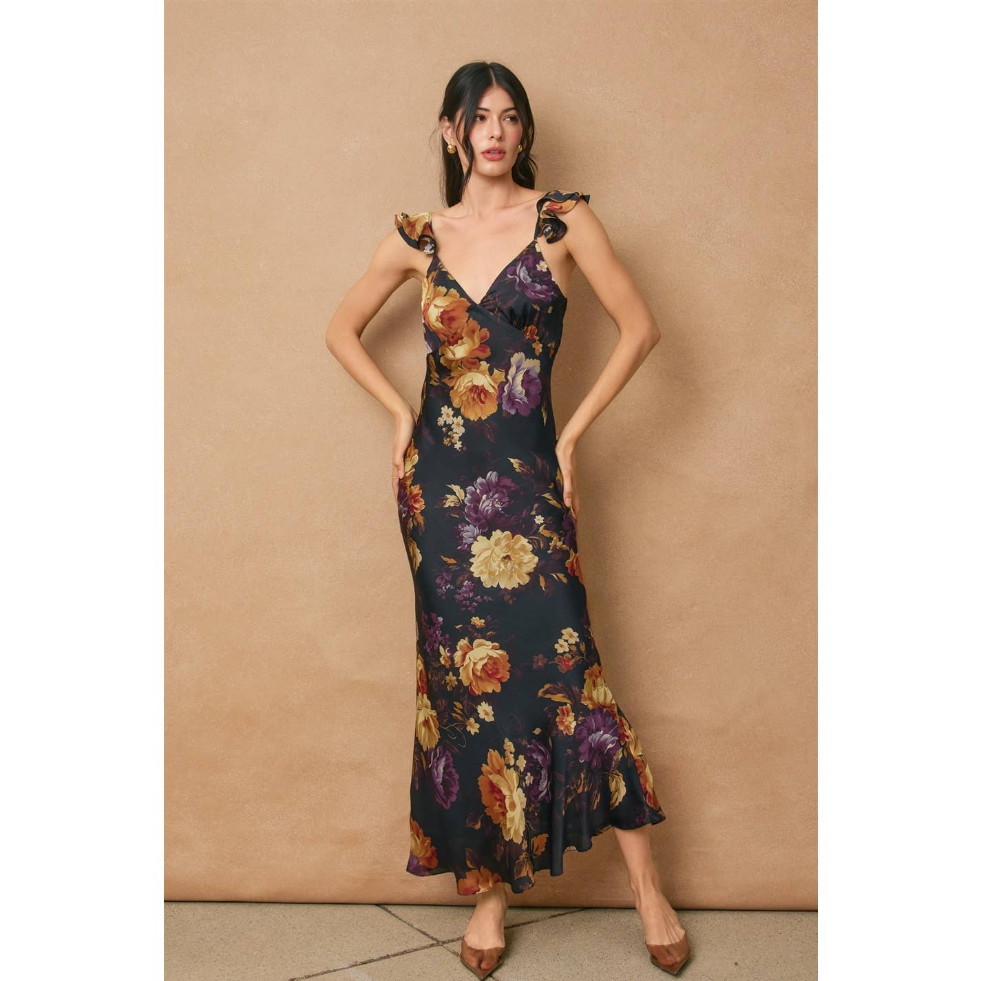 Hidden Haven Flutter Shoulder Maxi Dress