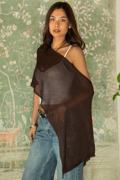 SOLEI Off Shoulder Sheer Sweater Cape