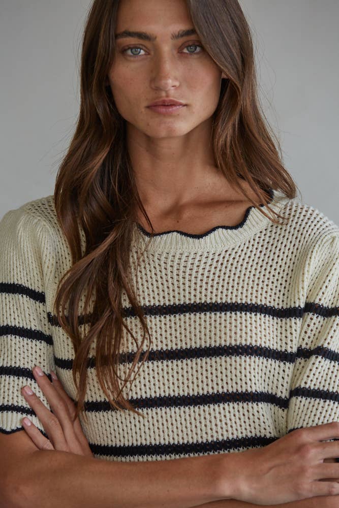 Knit Sweater Cotton Acrylic Crochet Striped Top