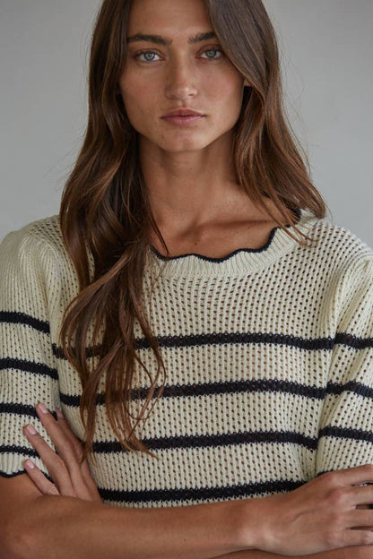 Knit Sweater Cotton Acrylic Crochet Striped Top