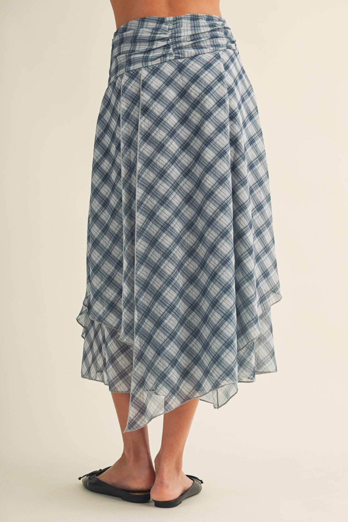 Asymmetric Plaid Handkerchief Hem Skirt