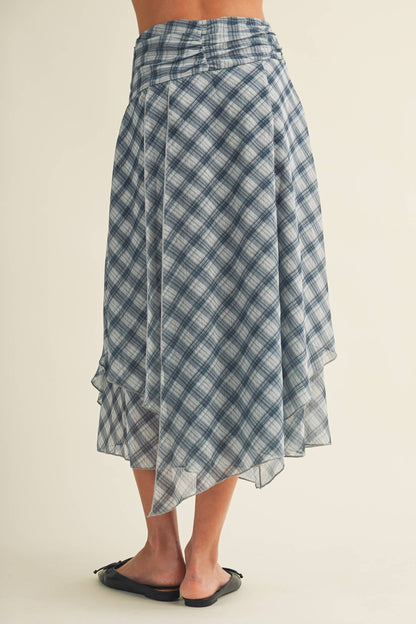 Asymmetric Plaid Handkerchief Hem Skirt
