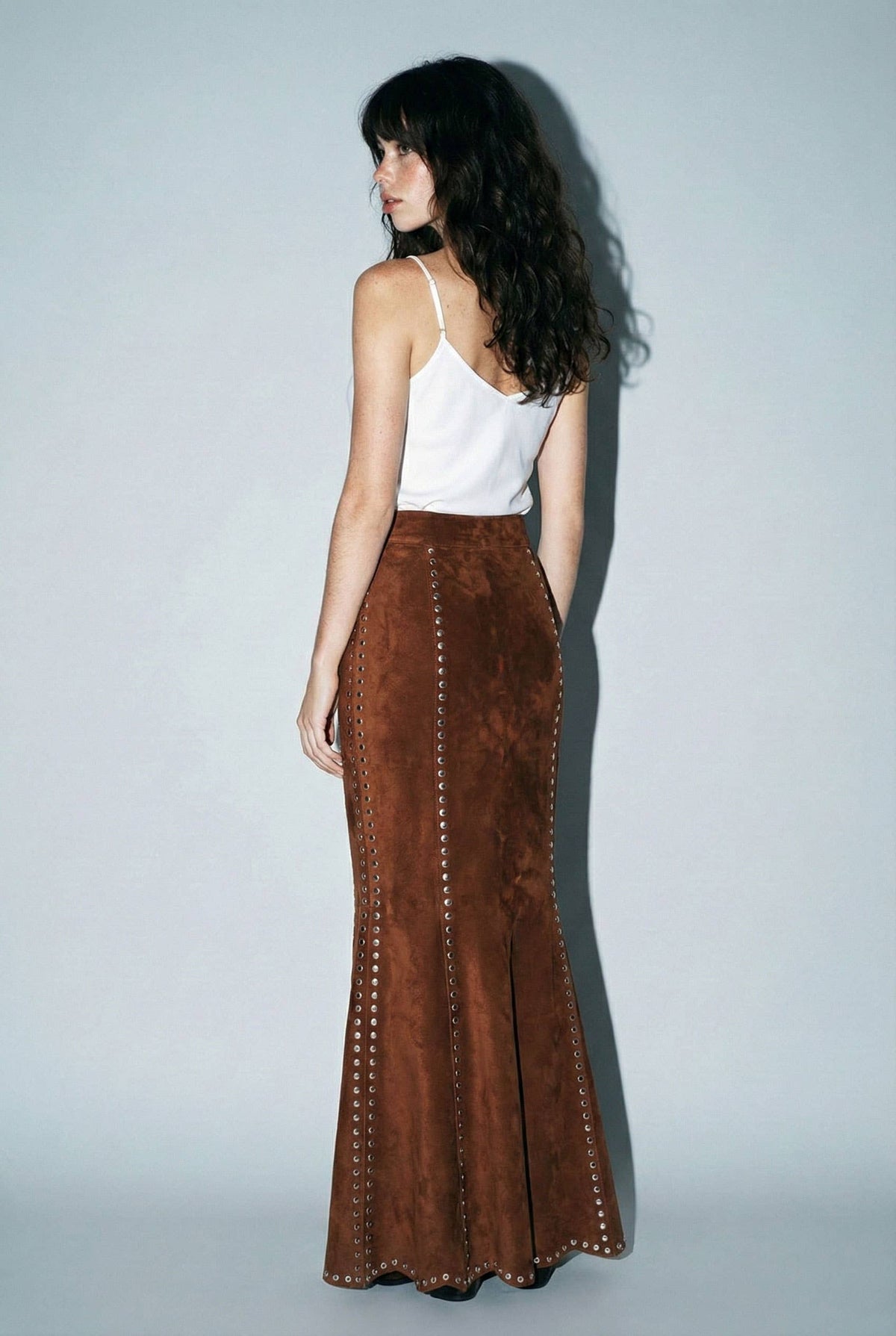 Suede Studded Maxi Skirt