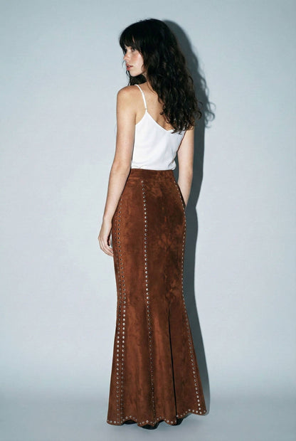 Suede Studded Maxi Skirt