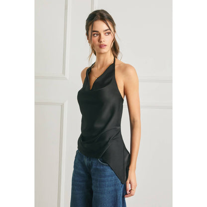 Satin Asymmetrical Hem Halter Top