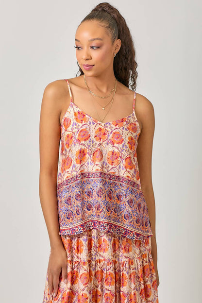 Adjustable Shoulder Strap Border Print Cami