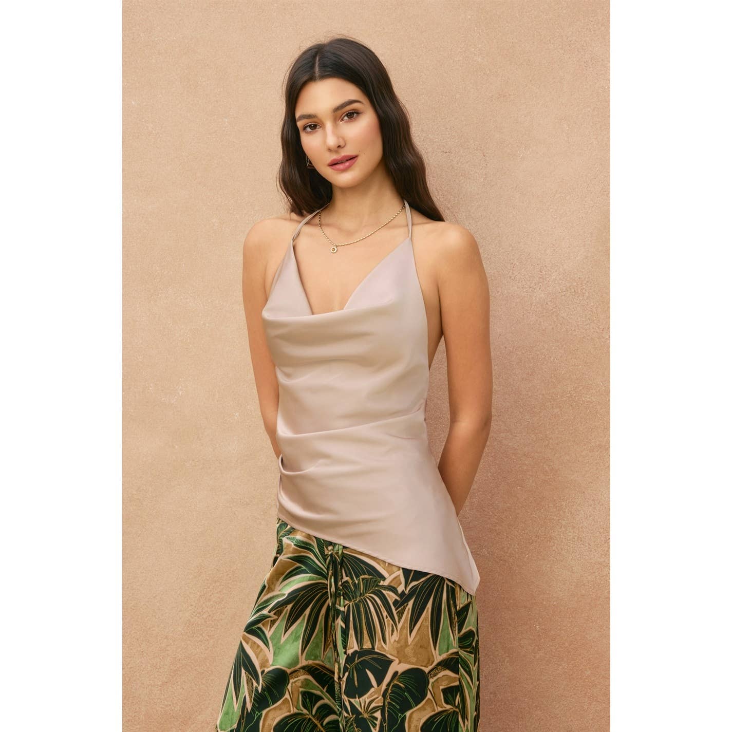 Satin Asymmetrical Hem Halter Top