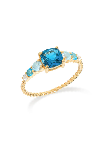 Gold Plated Silver London Blue Topaz Twist of Elegance Ring